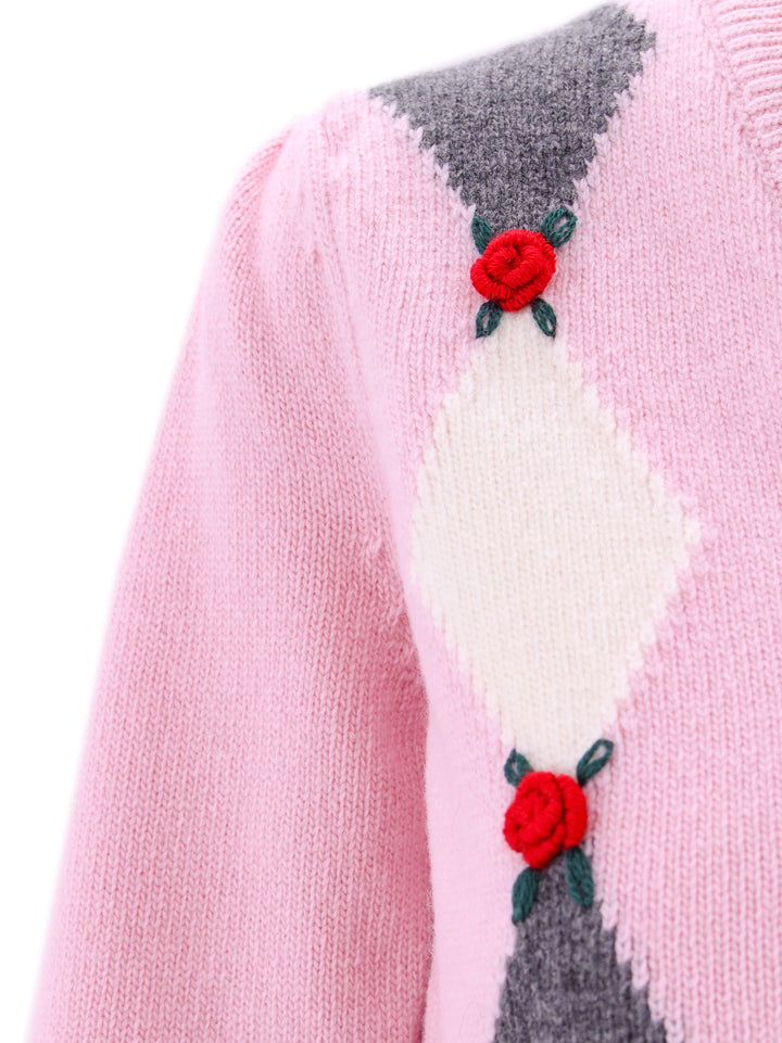 Cardigan in lana vergine con ricami floreali