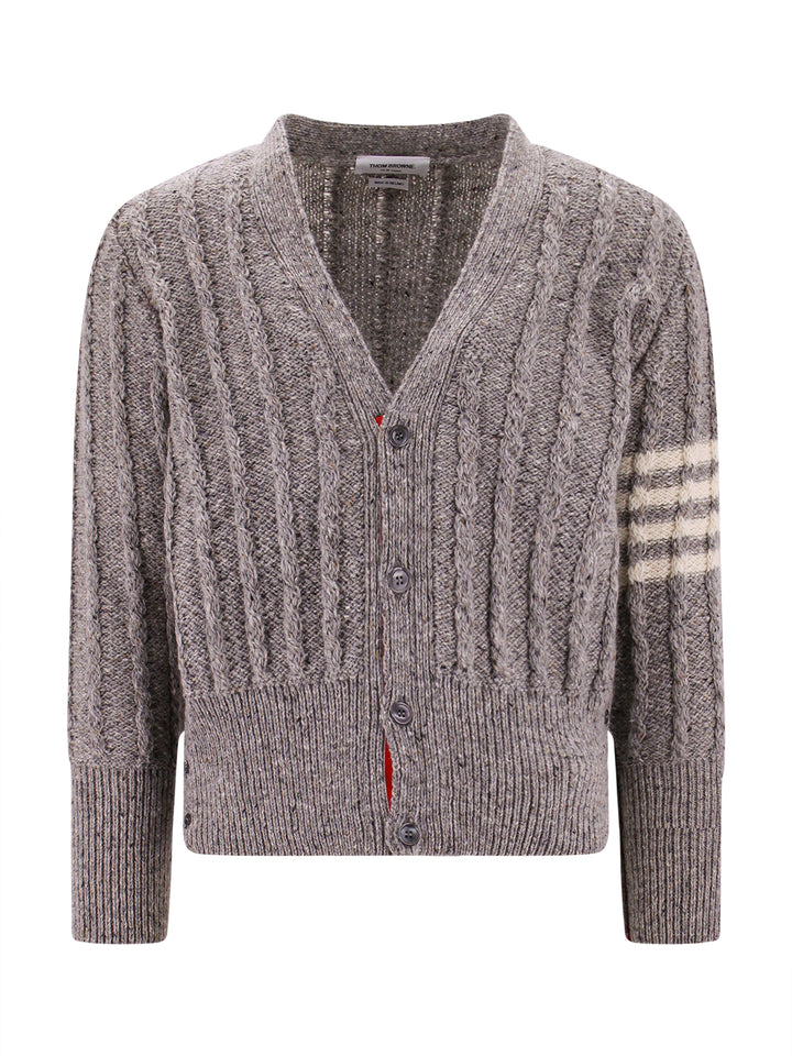 Cardigan in lana mohair con iconiche bande in contrasto