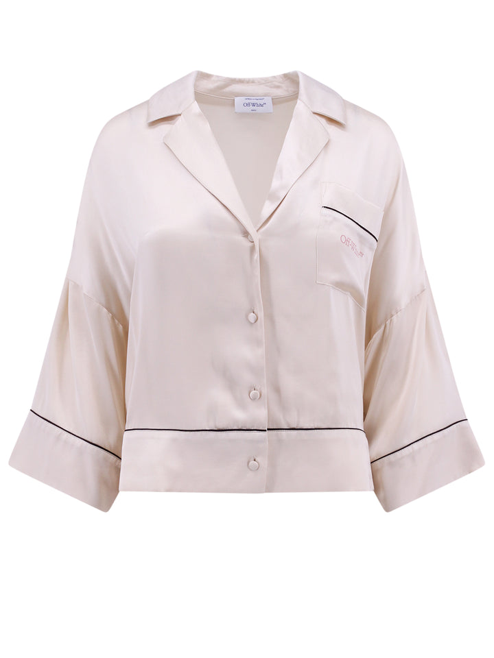 Camicia pigiama in viscosa con stampa logo.  Capsule collection in esclusiva x Nugnes