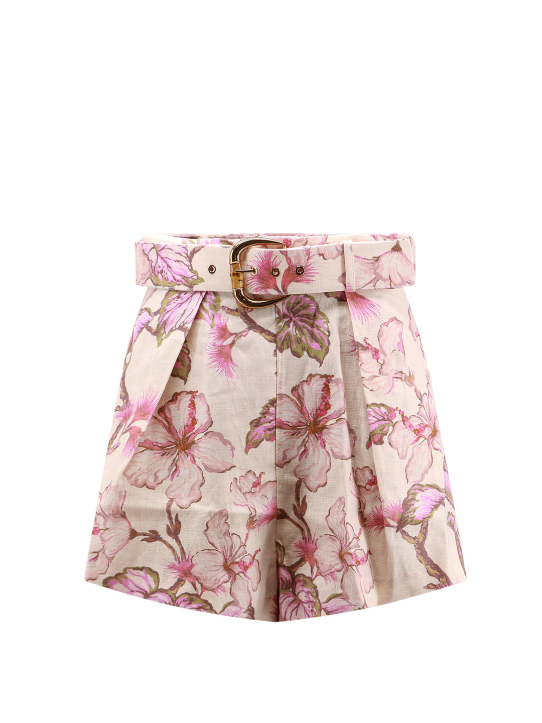 Shorts in lino con stampa floreale all-over