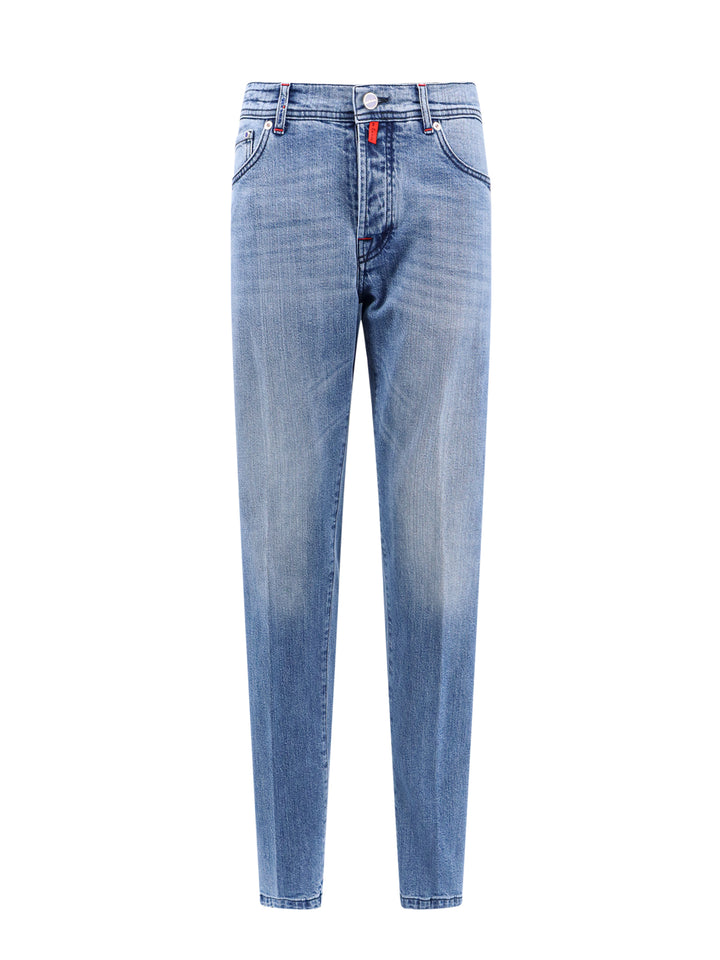 Jeans in cotone stretch con patch logo posteriore