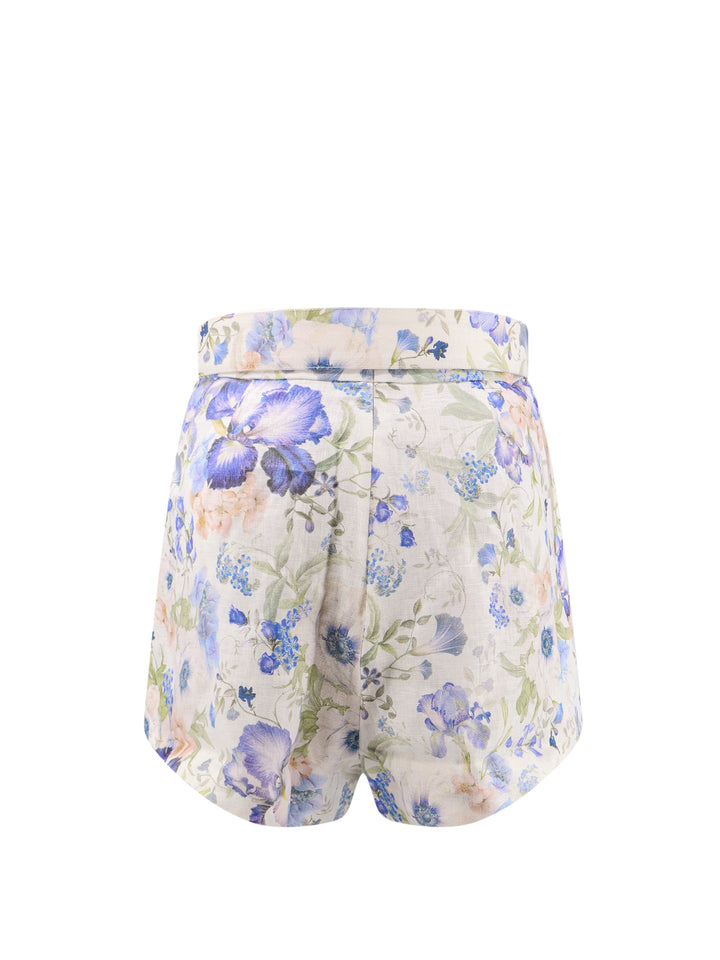 Shorts in lino con stampa floreale