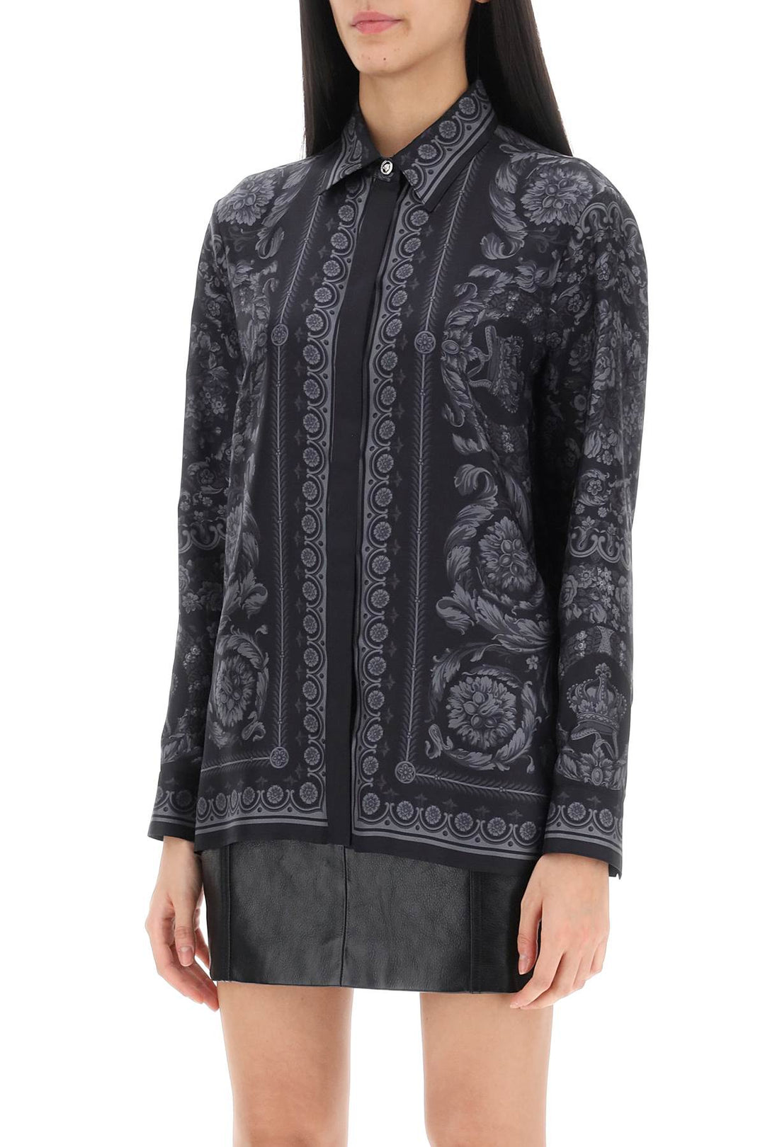 Camicia Barocco In Twill Di Seta - Versace - Donna