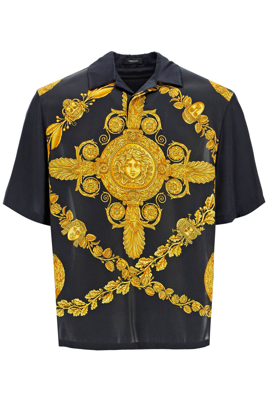 Camicia Polo In Raso Maschera Baroque - Versace - Uomo