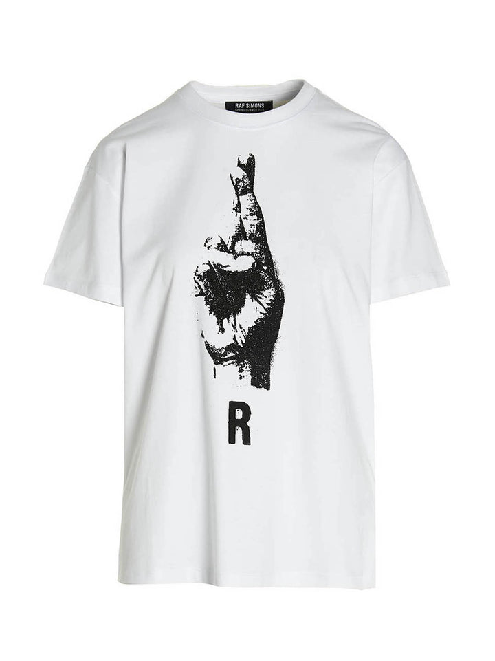'R Hand Sign' T Shirt Bianco/nero