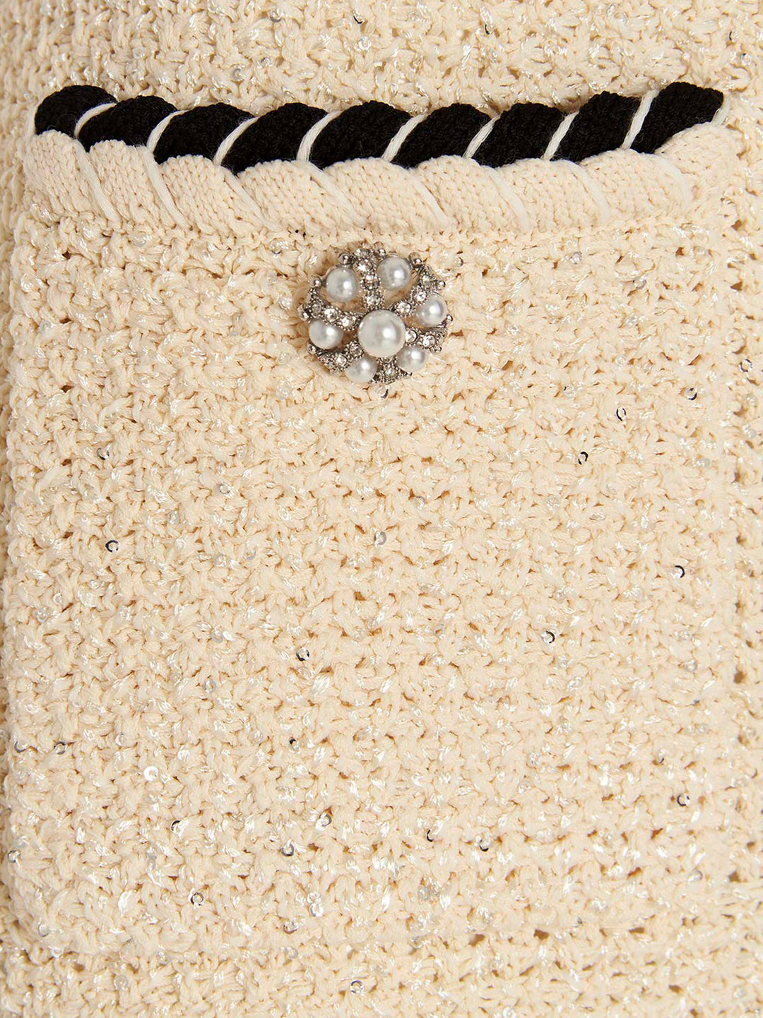 Jewel Button Sequin Skirt Gonne Beige