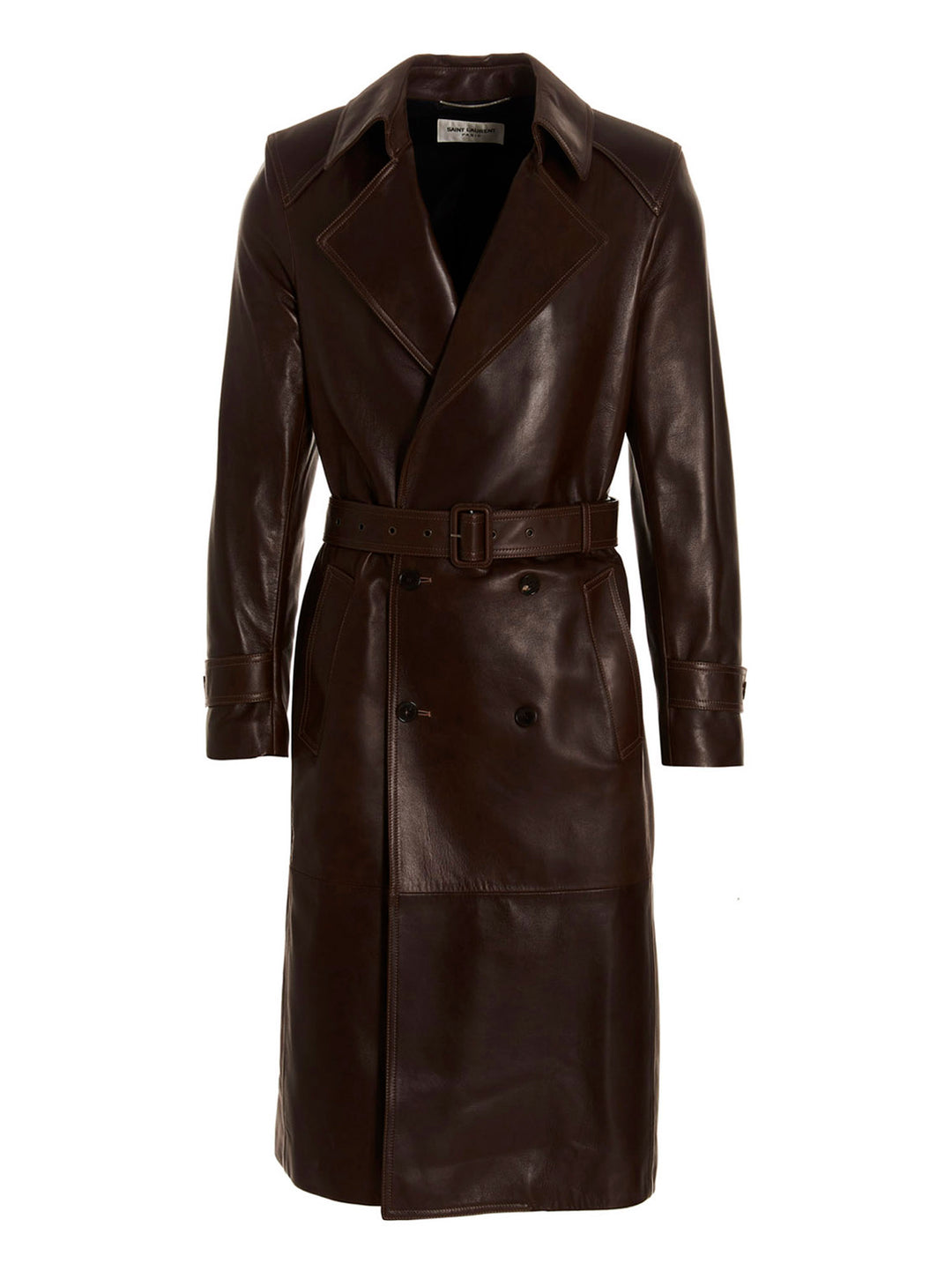 Double-Breasted Leather Trench Coat Trench E Impermeabili Marrone