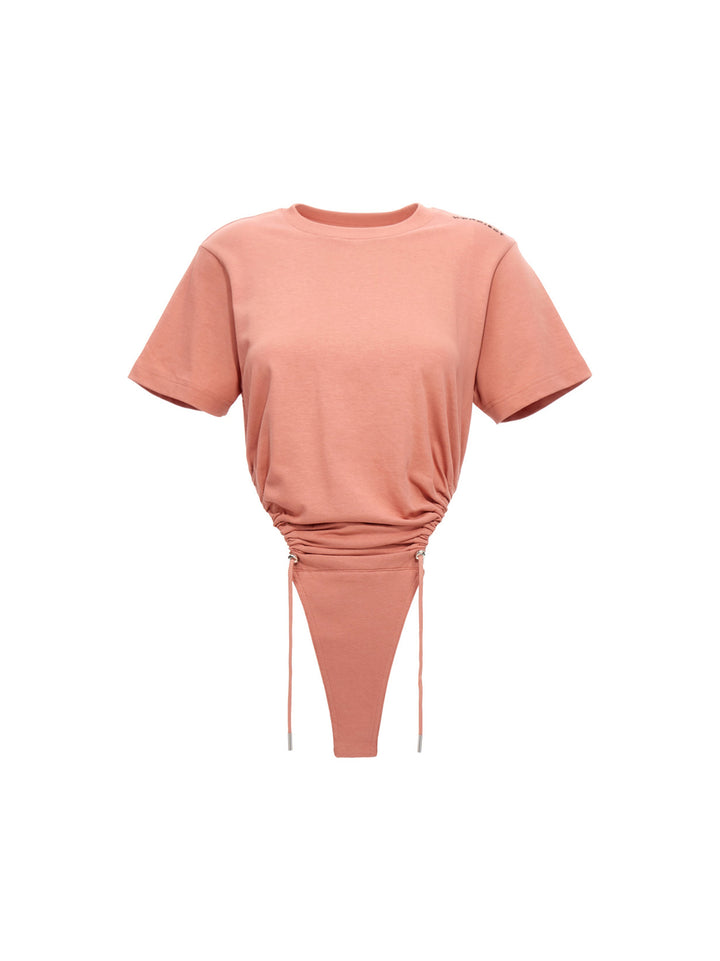 Ruched Bodysuit With Logo Embroidery Intimo Rosa