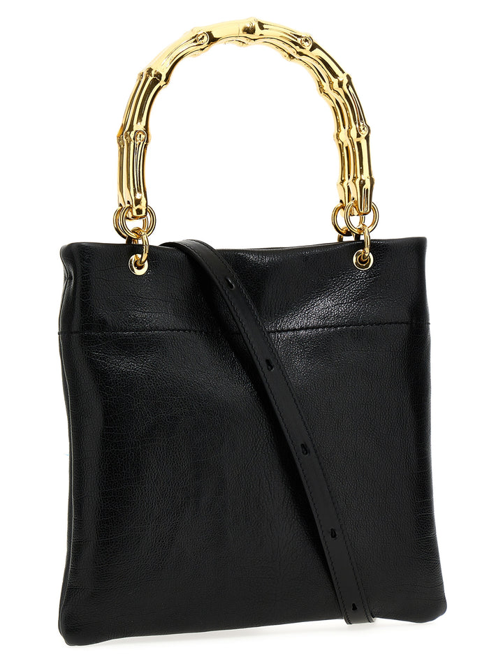 Small Leather Shopping Bag Tote Nero