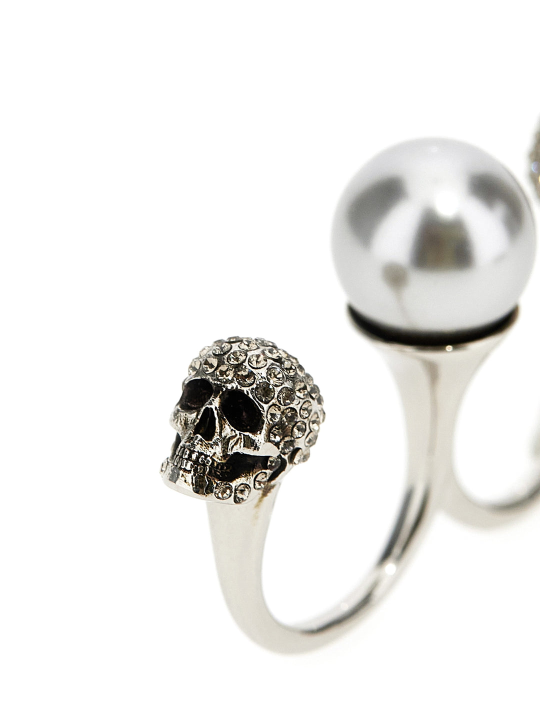 Pearl Skull Double Ring Gioielli Silver