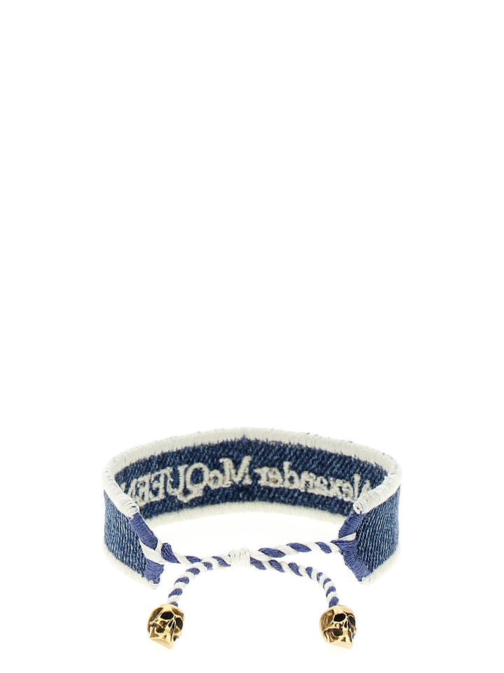 Logo Embroidery Denim Bracelet Gioielli Blu