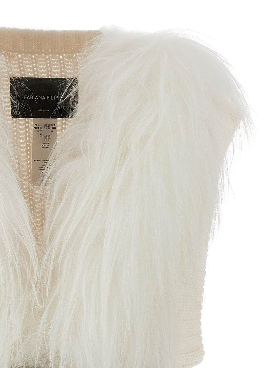 Fabiana Filippi Fur Appliqué Vest Gilet Bianco - Wanan Luxury
