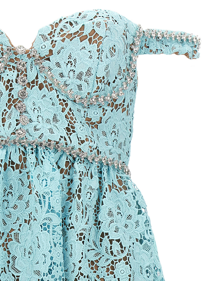 Blue Cord Lace Diamante Midi Dress Abiti Celeste