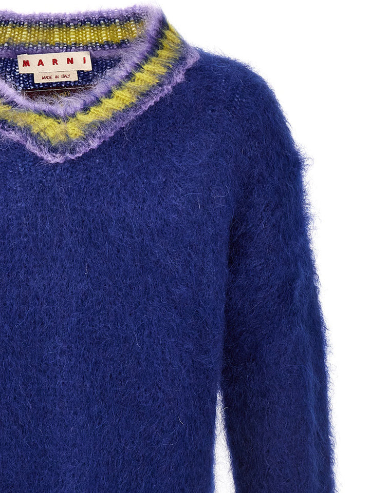 Contrast Edging Mohair Sweater Maglioni Blu