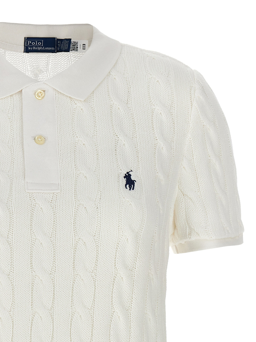 Logo Embroidery Braided  Shirt Polo Bianco