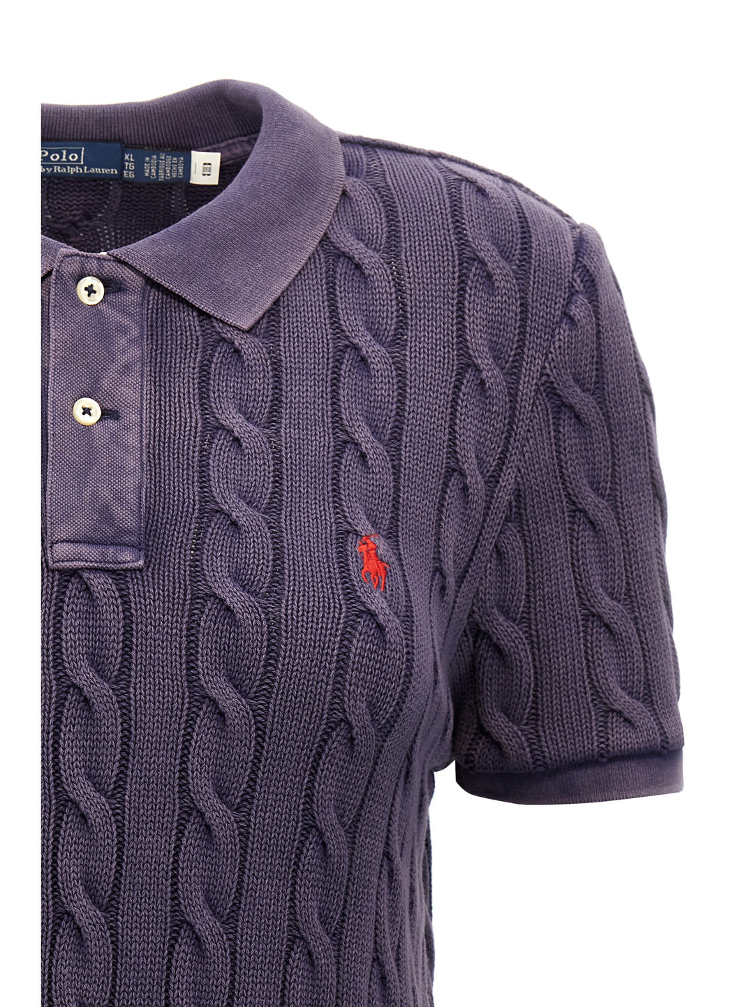 Logo Embroidery Braided  Shirt Polo Blu