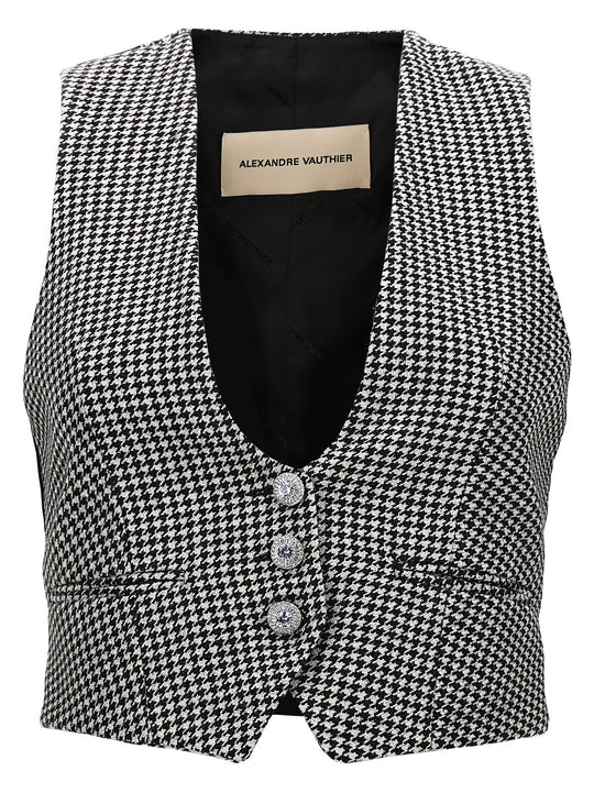 Houndstooth Waistcoat Gilet Bianco/Nero