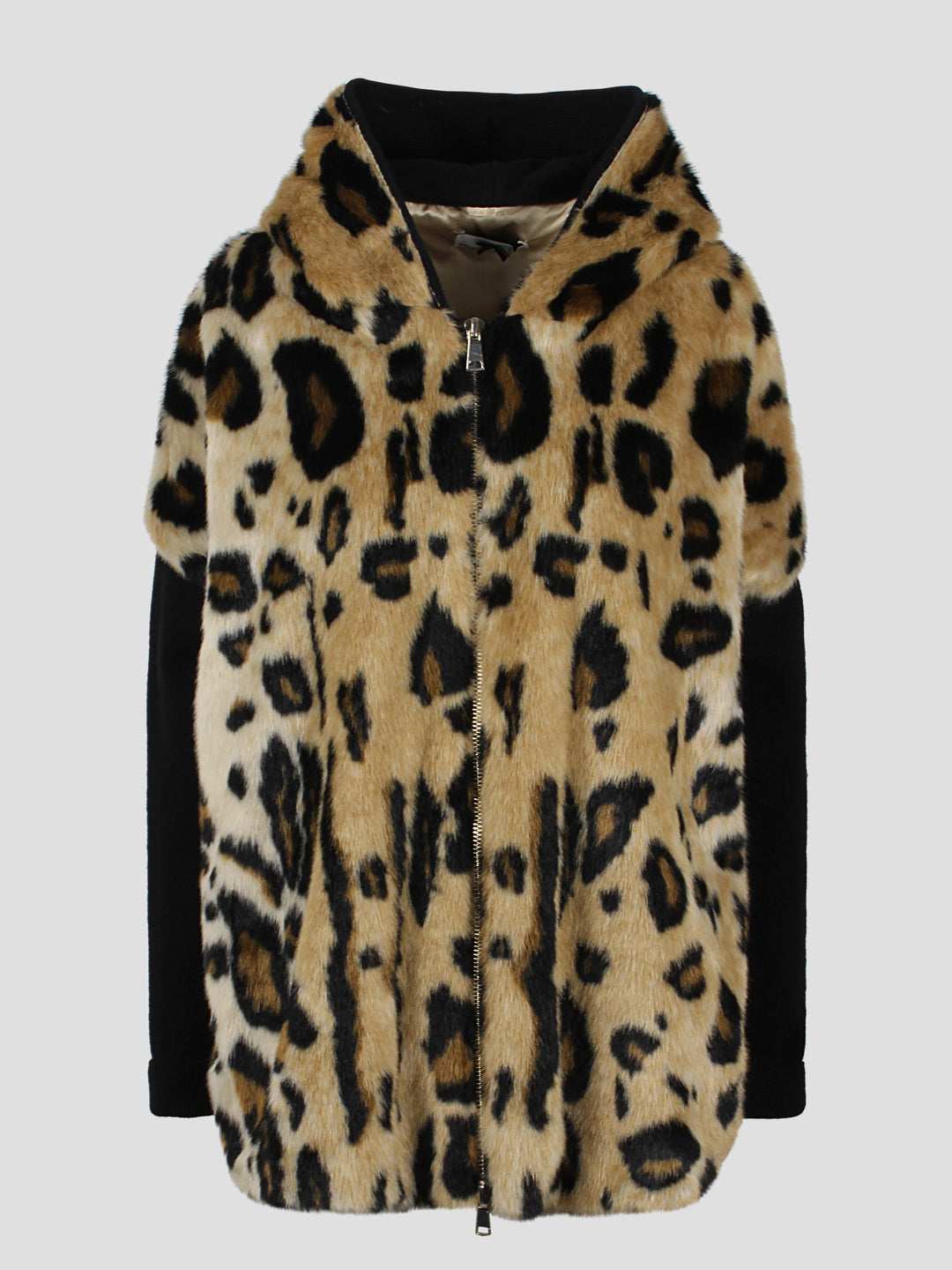 Knit sleeves eco fur jacket