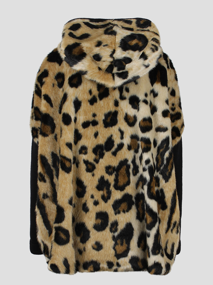 Knit sleeves eco fur jacket