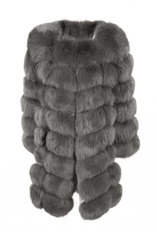 Giacca Extra Grigia Scuro in Pelliccia di Volpe