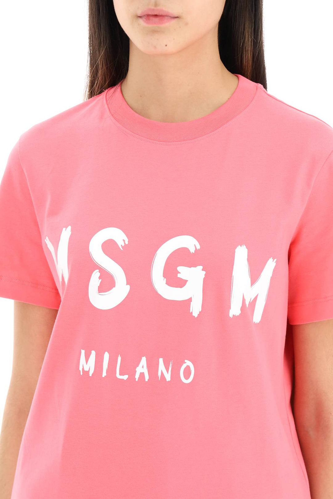 T Shirt Stampa Logo Pennellato - MSGM - Donna