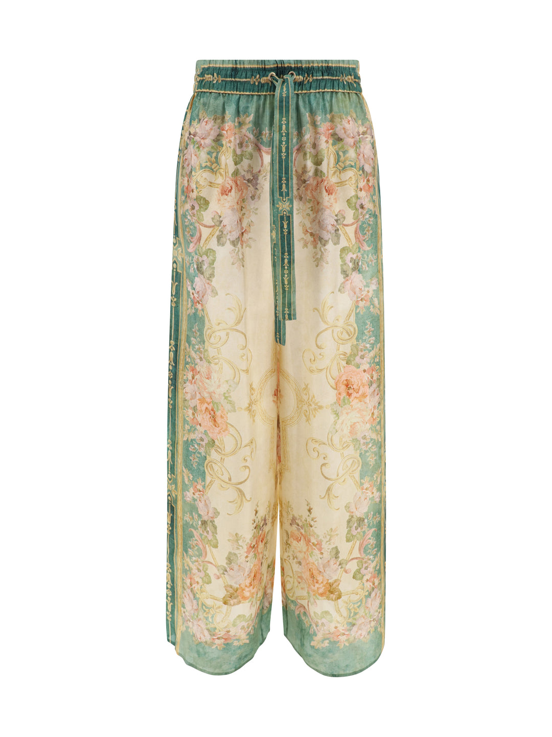 Pantalone in seta con stampa multicolor