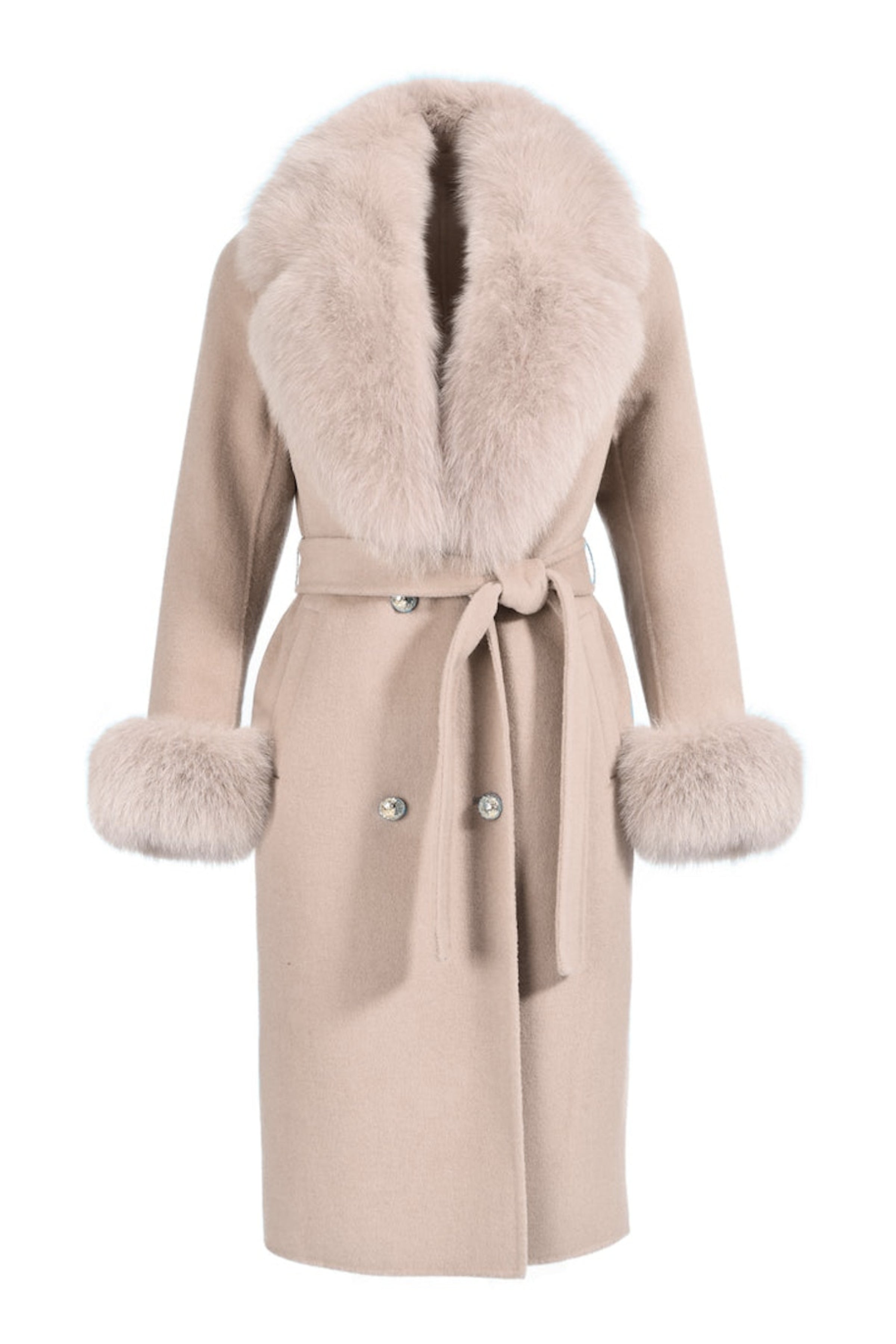 Cappotto Chic Crema in Misto Cachemire e volpe