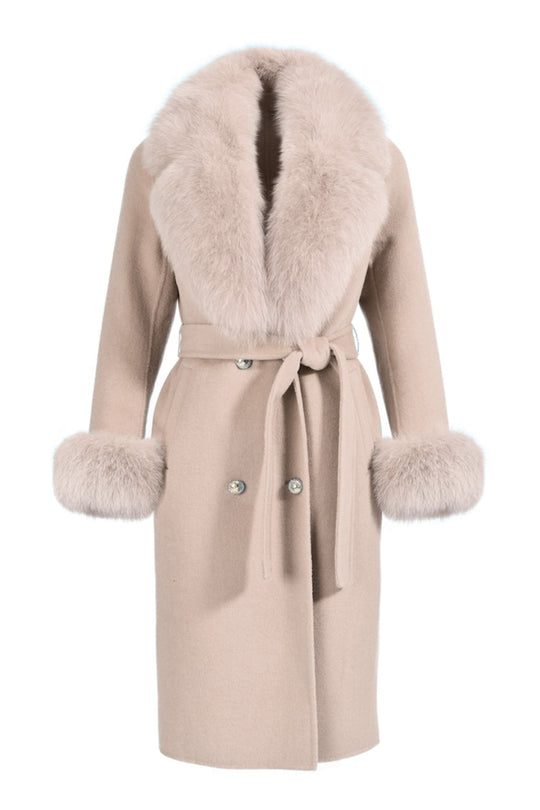 Cappotto Chic Crema in Misto Cachemire e volpe