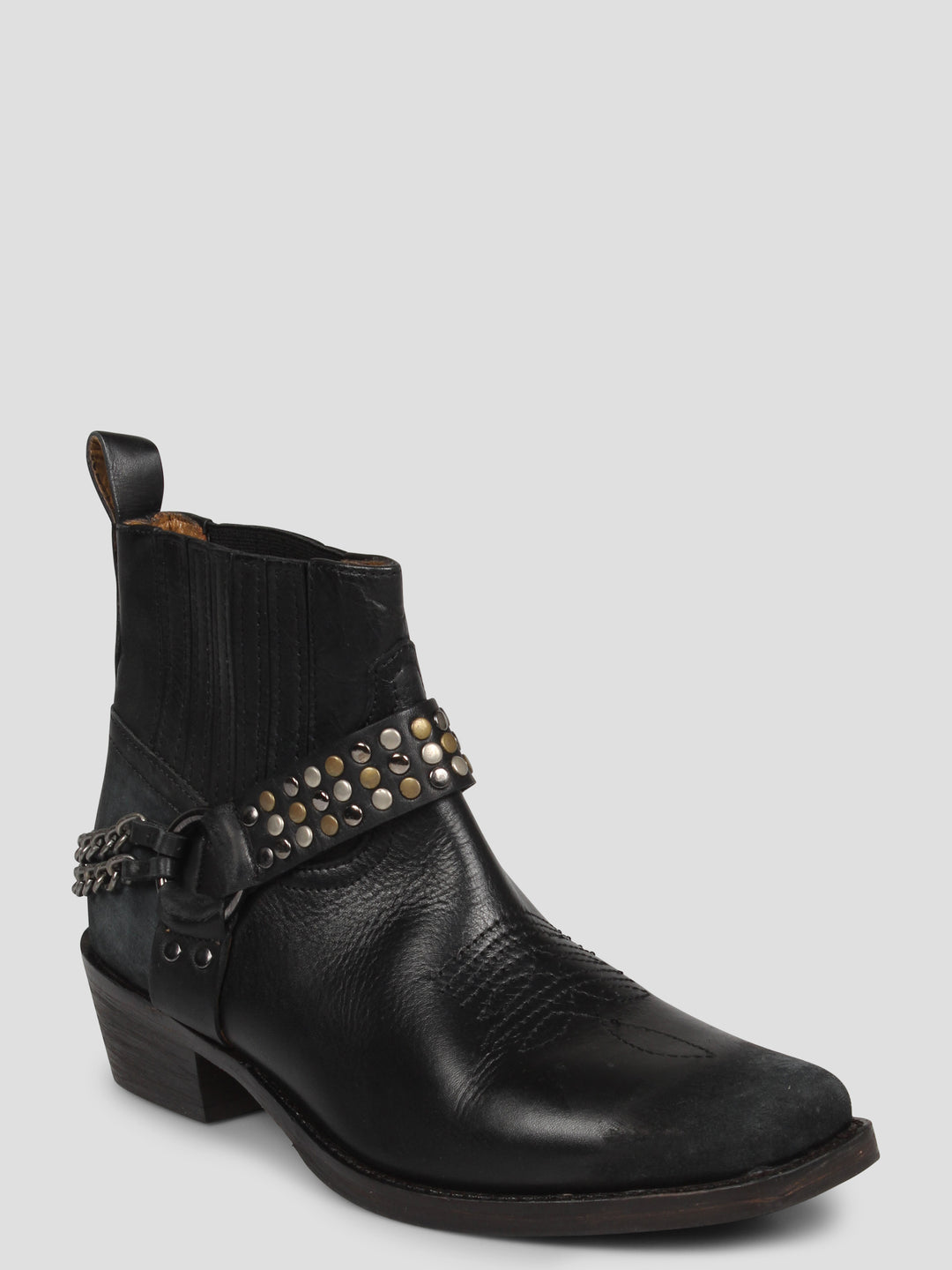 Stud and chain texan ankle boot