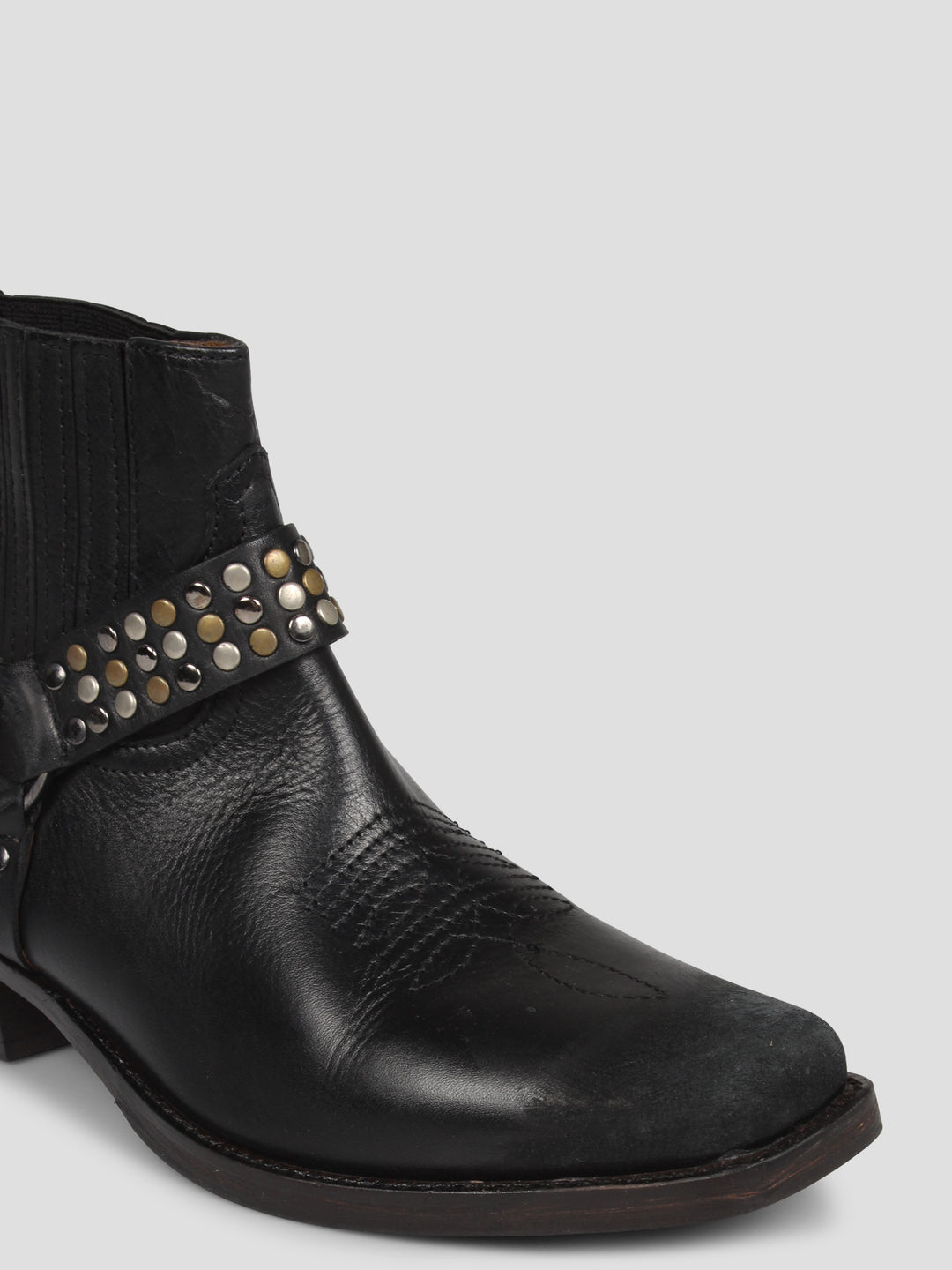 Stud and chain texan ankle boot
