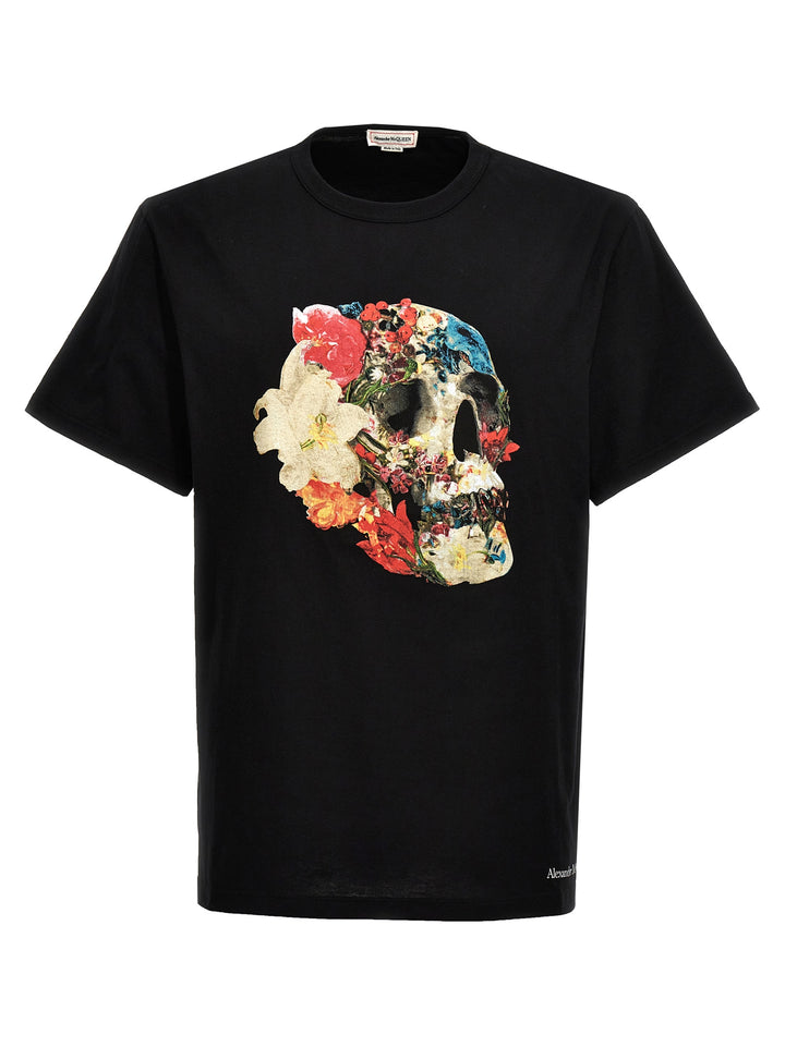 Floral Skull T Shirt Nero