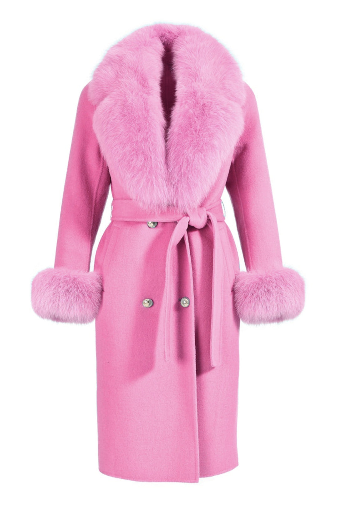 Cappotto Chic Fucsia in Misto Cachemire e volpe