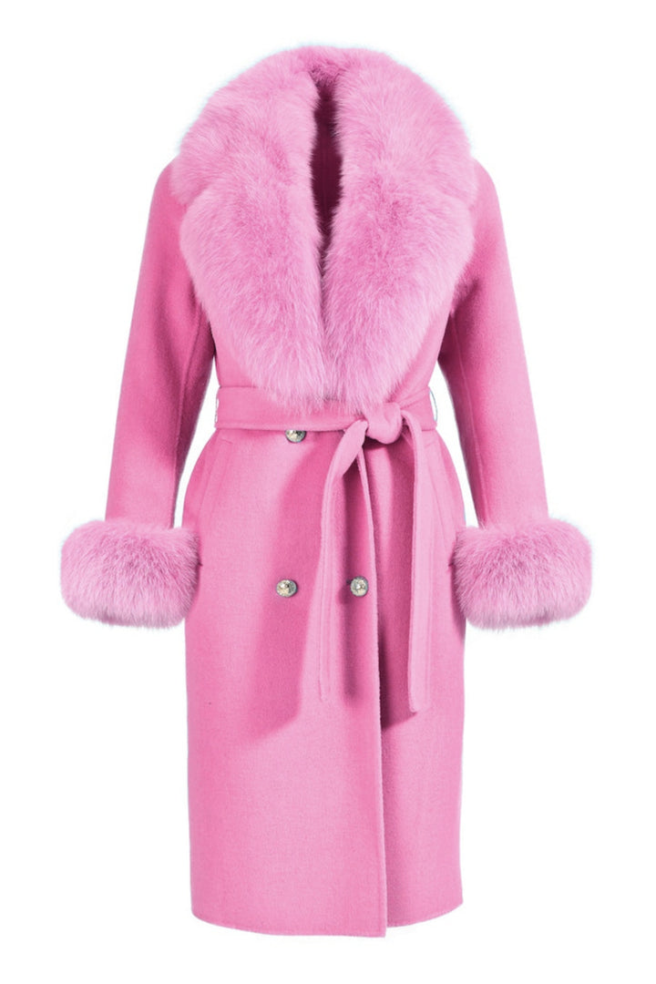 Cappotto Chic Fucsia in Misto Cachemire e volpe