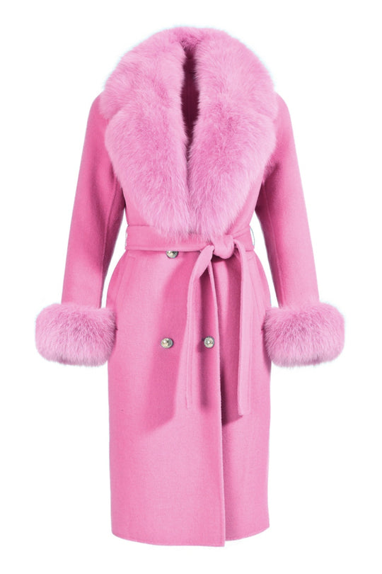Cappotto Chic Fucsia in Misto Cachemire e volpe