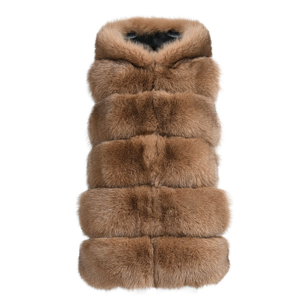 Gilet Calere Camel in Pelliccia di Volpe