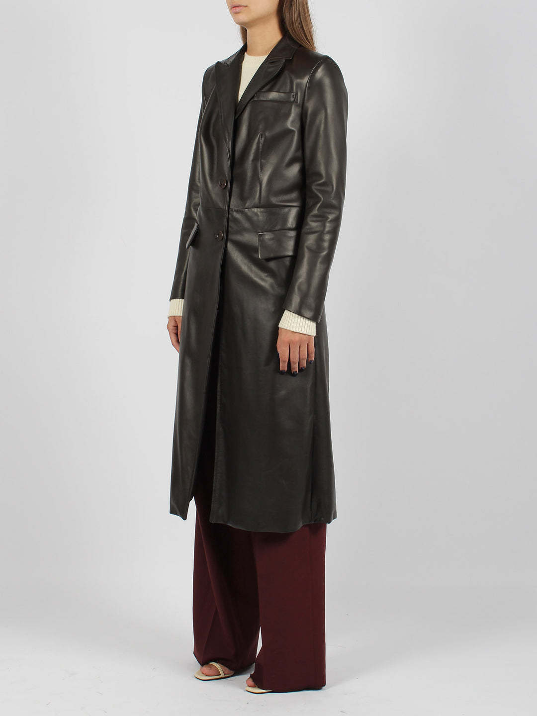 Nappa leather long coat