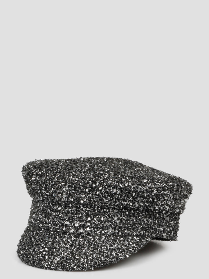 Silver-toned tweed baker boy cap