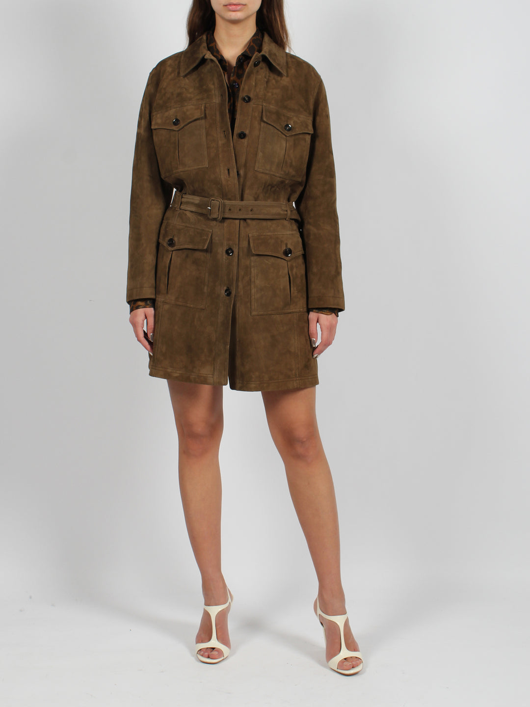 Lightweight soft suede safari coat