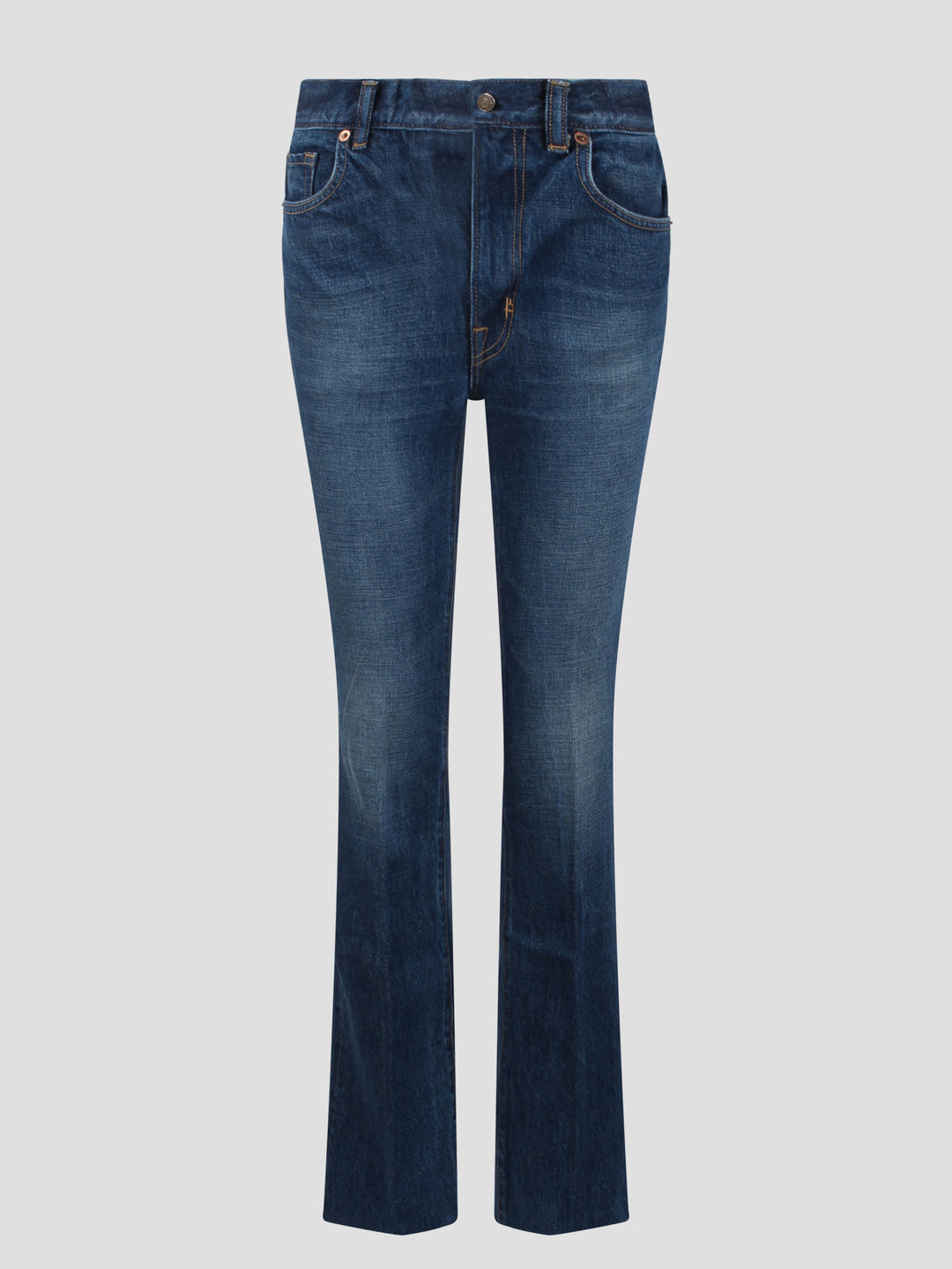 Stone washed denim straight fit jeans