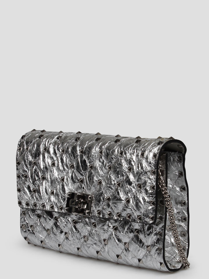 Rockstud spike metallic lambskin shoulder bag
