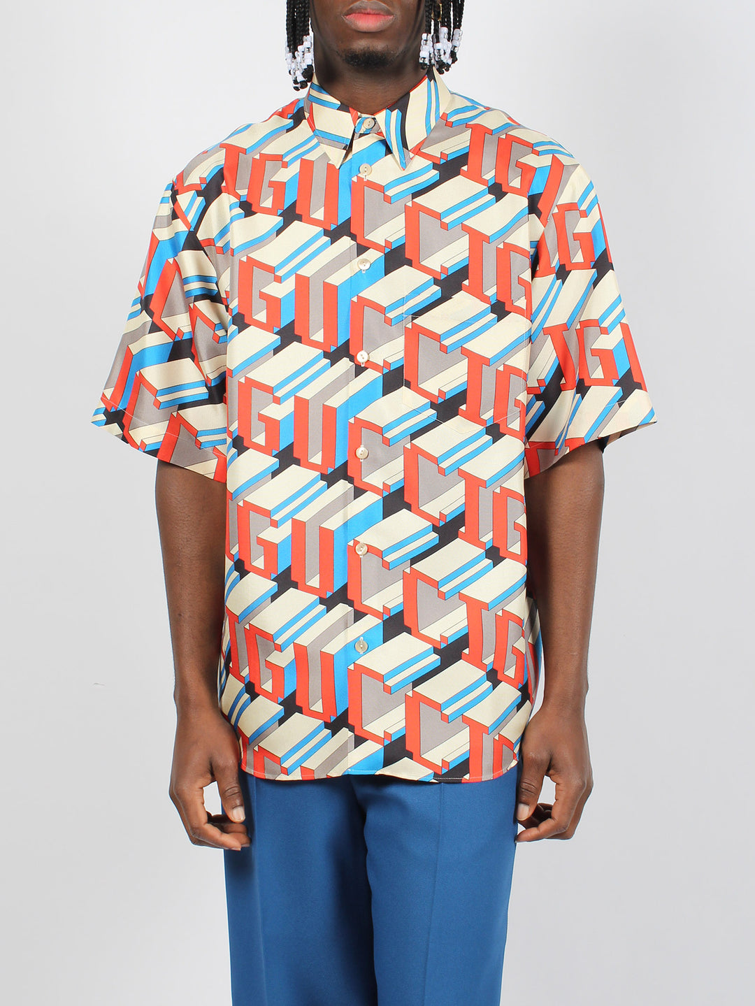 Gucci pixel print silk shirt