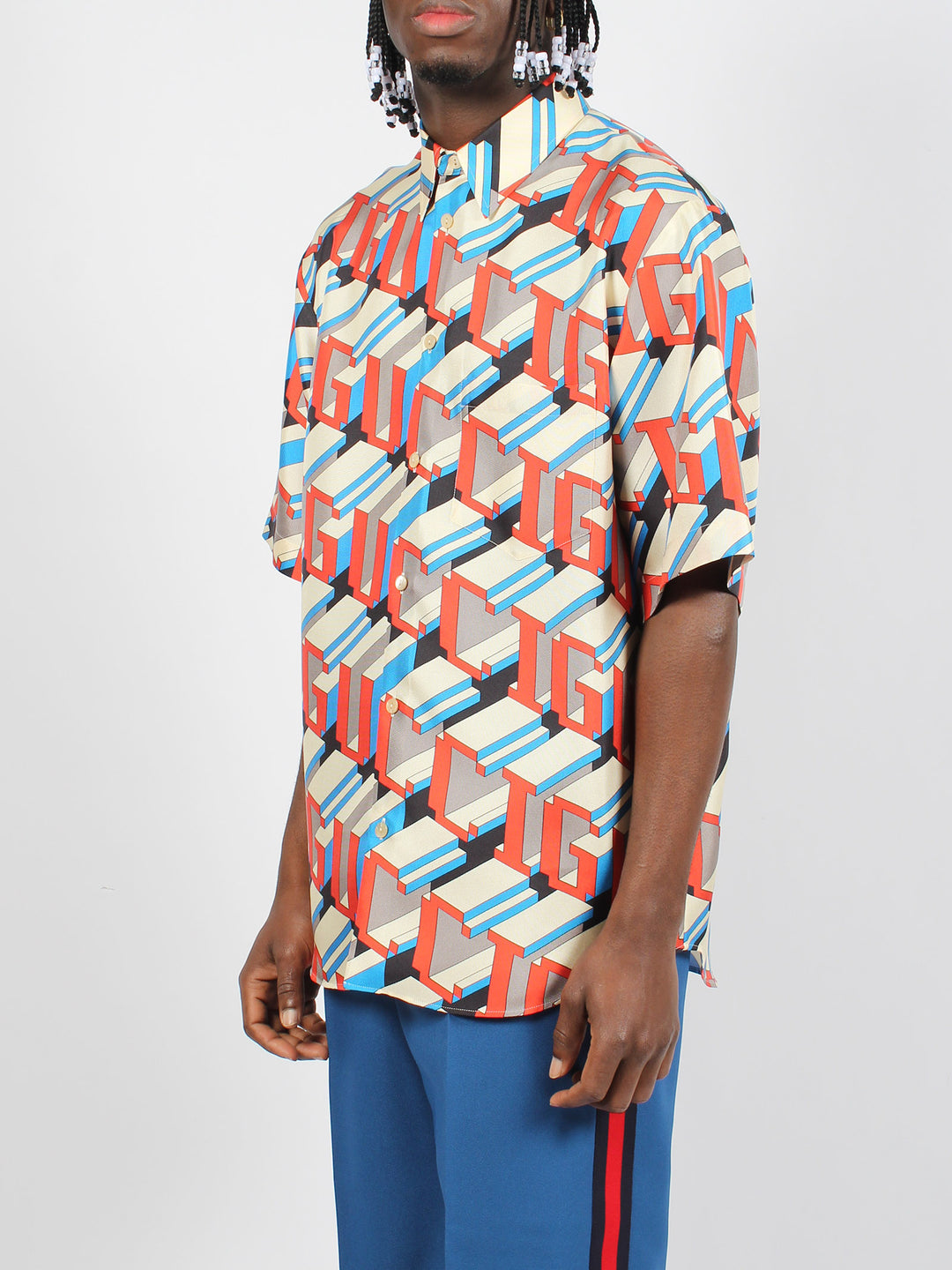 Gucci pixel print silk shirt