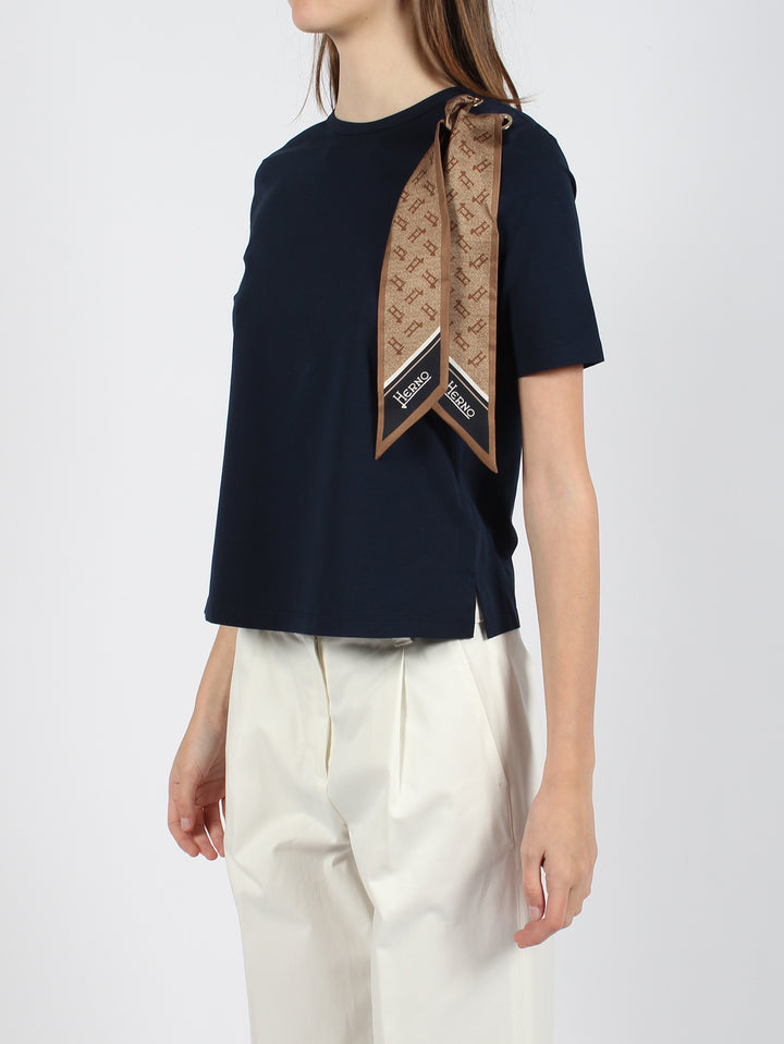 Superfine cotton stretch t-shirt with scarf