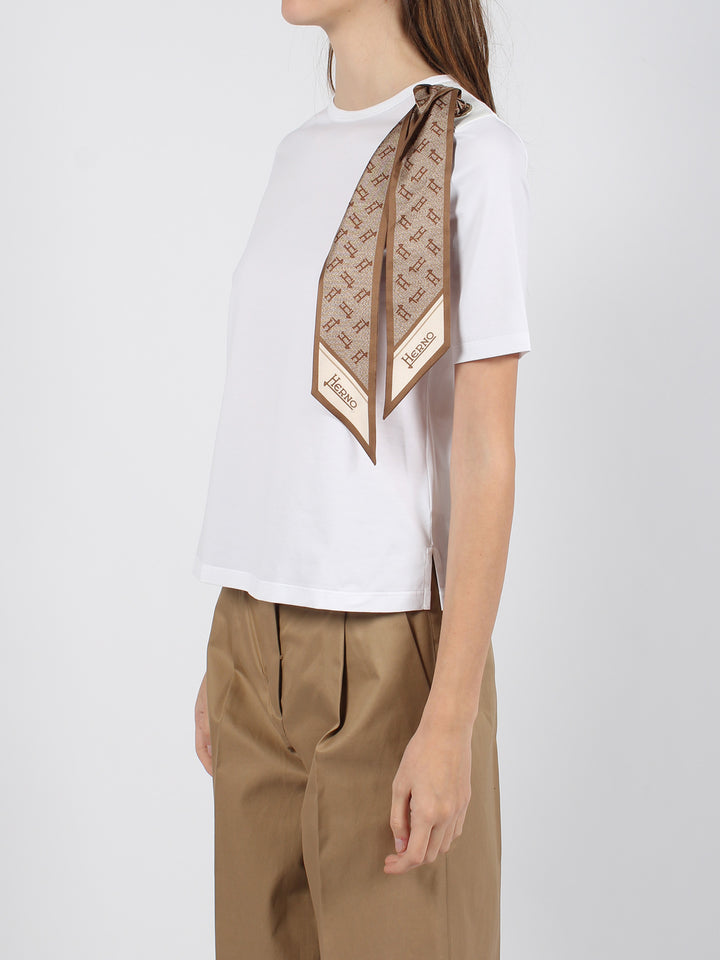 Superfine cotton stretch t-shirt with scarf