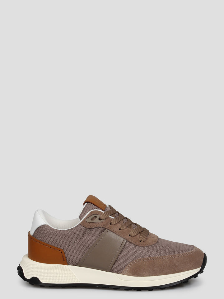 Leather and technical fabric sneakers