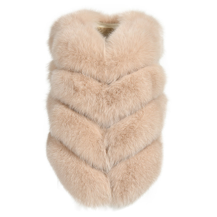 Gilet Ami Beige in Pelliccia di Volpe