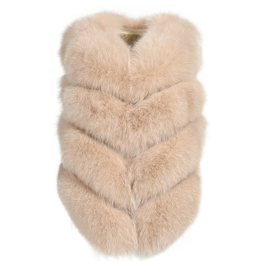 Gilet Ami Beige in Pelliccia di Volpe