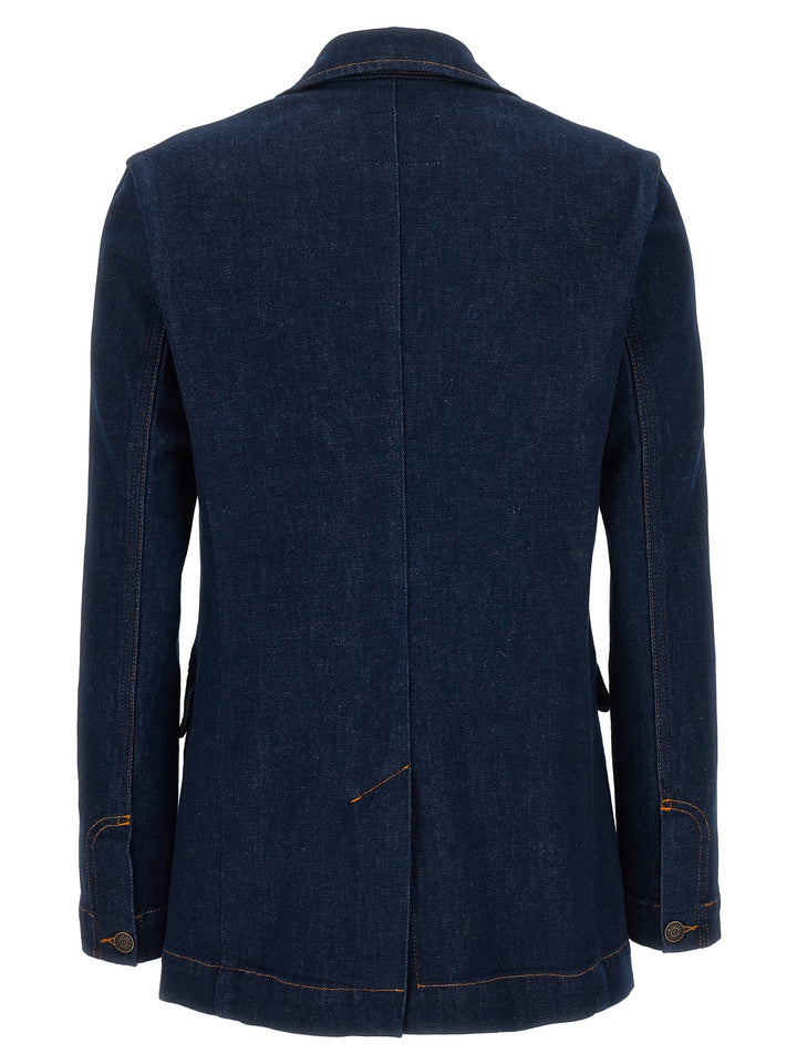 Single-Breasted Denim Blazer Blazer And Suits Blu