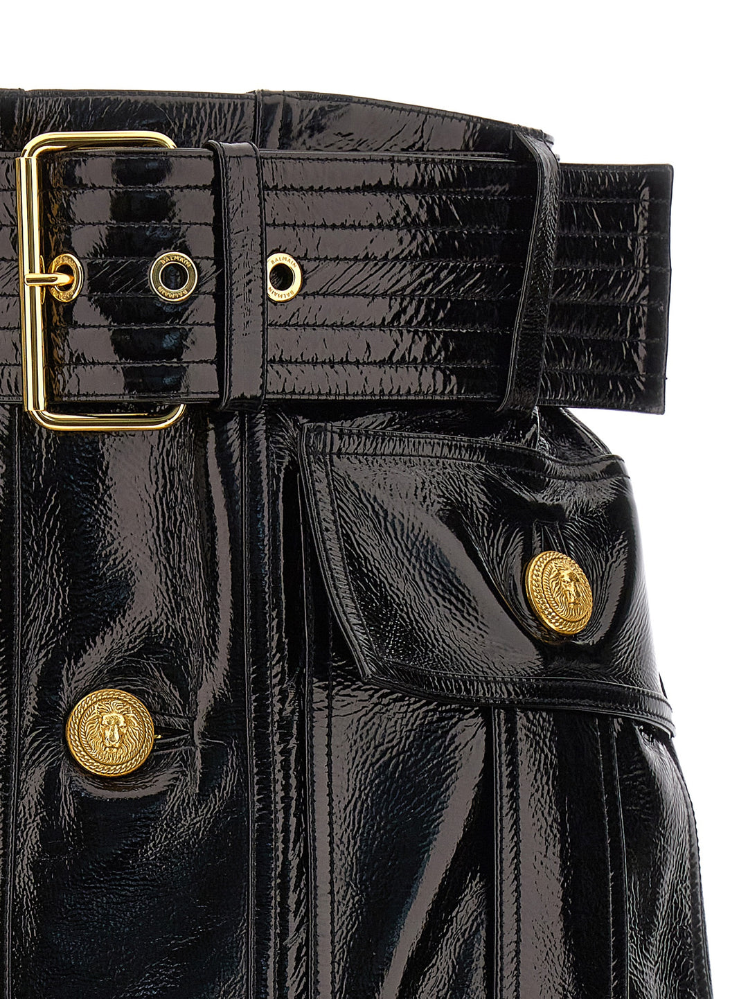Belt-Up Shiny Leather Skirt Gonne Nero
