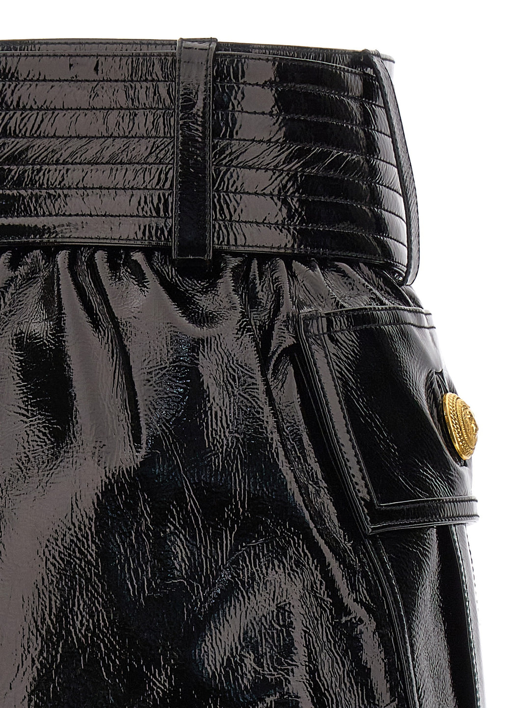 Belt-Up Shiny Leather Skirt Gonne Nero